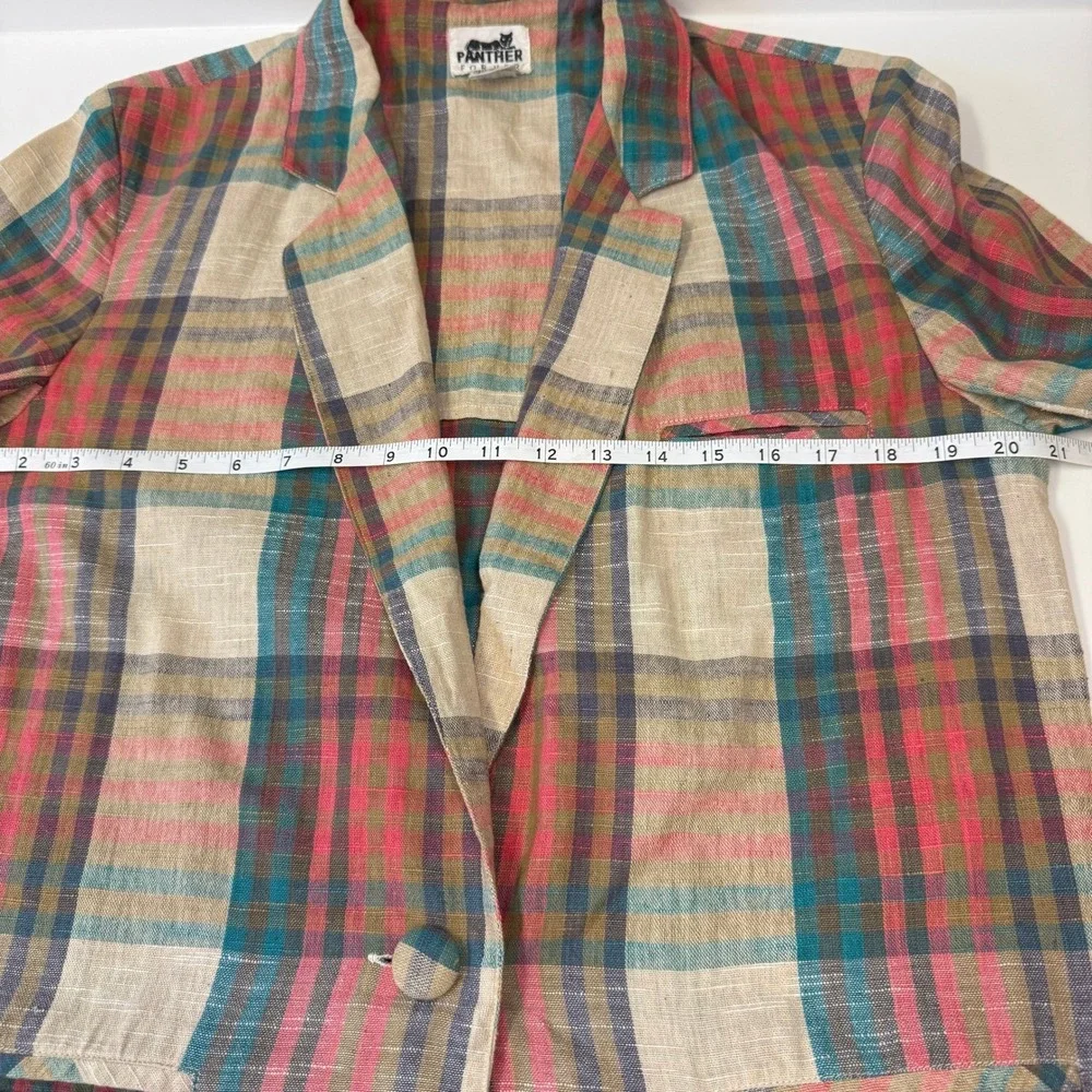 Vintage Panther For Her Madras Plaid Blazer Jacket Preppy Nerd Size Small Boho - Picture 9 of 10